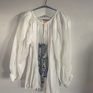 Boho white blouse with sequins and embroidery